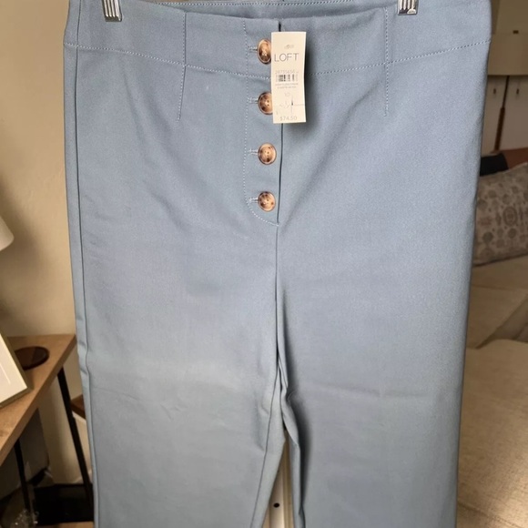 Loft Button Front High Waist Wide Leg Blue Pants Size 10 NWT $74.50 - Picture 4 of 13